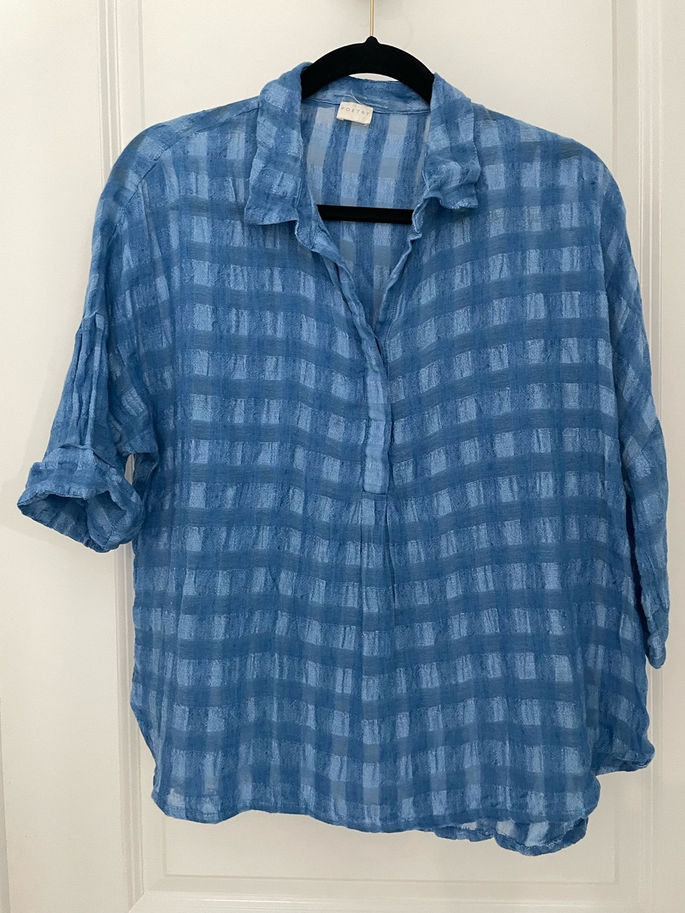 Poetry Linen & Cotton Textured Popover Blouse Lagenlook Boxy Coastal.   17